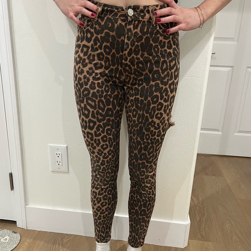 Zara Leopard Print - high waisted skinny jeans